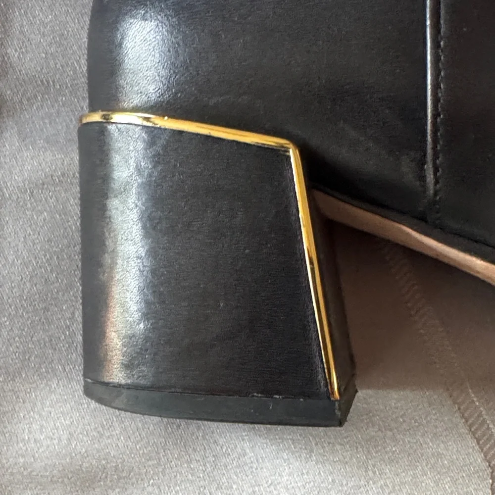 Tory Burch Sofia Dress Leather Black Leather Ankle Boots with Gold Accents - Picture 3 of 10